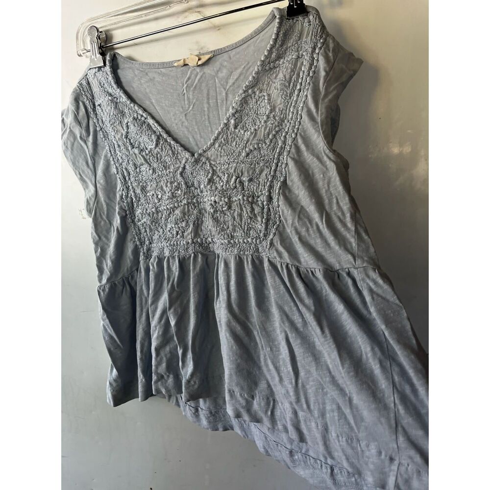 romantic feminine cottage core boho detail v neck cap sleeves cotton top size sm